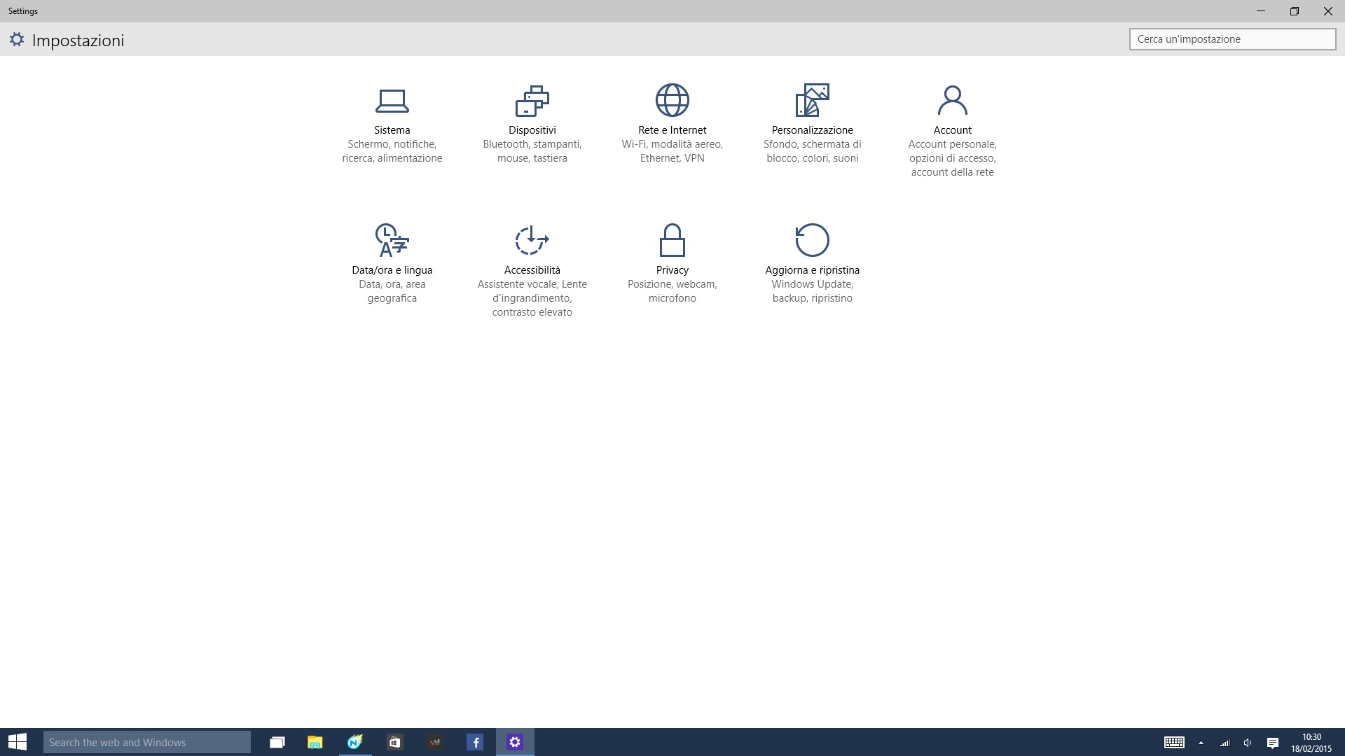 Windows 10 Techincal Preview Impostazioni