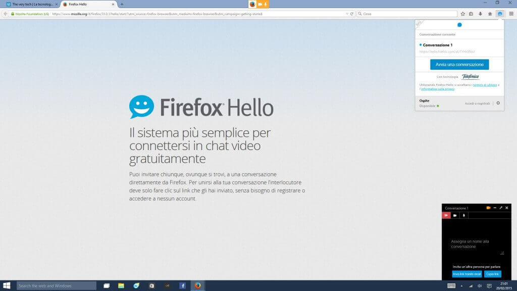 Firefox Hello : un modo semplice e gratuito per effettuare chiamate audio e video.